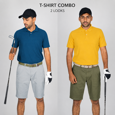 Heganwalk Men’s Polo T-Shirt – Pack of 2 (Teal Blue & Yellow )