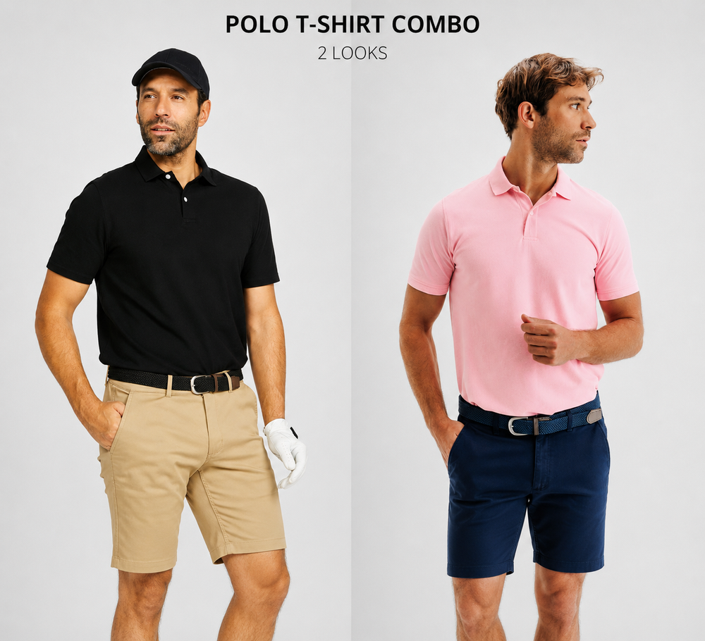Heganwalk Men’s Polo T-Shirt – Pack of 2 ( Black, Pink )