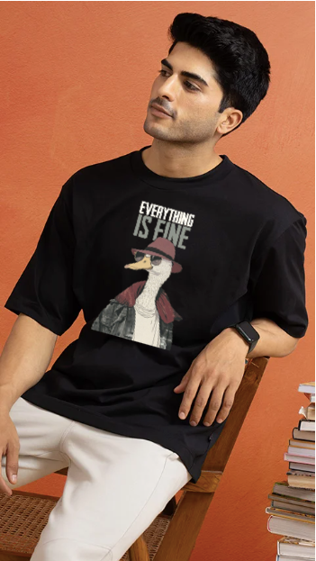 Everything is Fine Black Oversized T-shirt