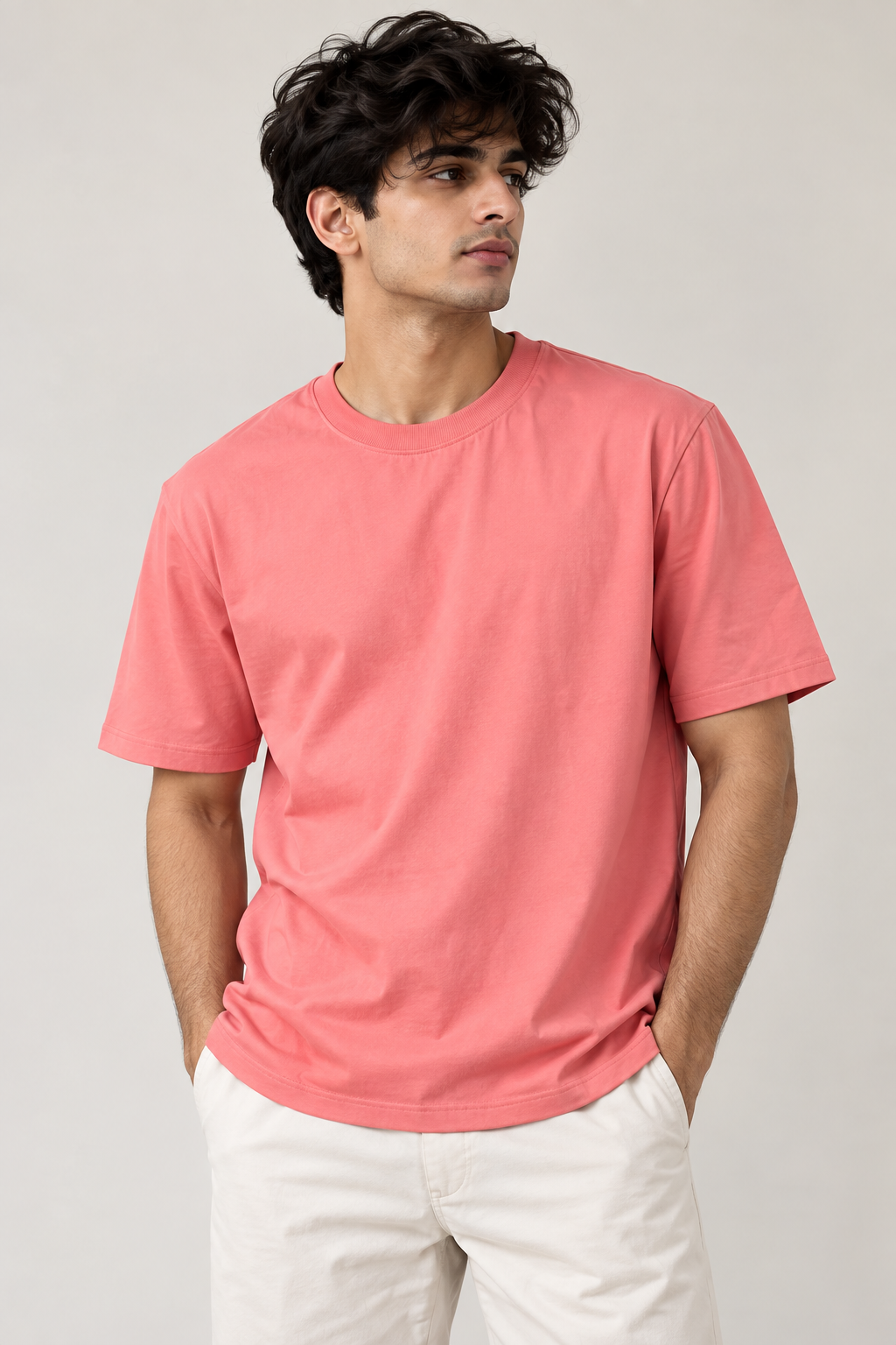 Solid Pink Regular fit- T-shirt