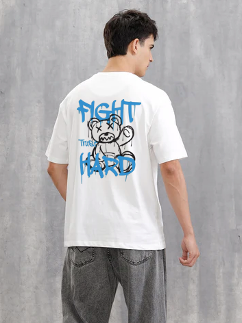 Fight Hard Panda Tshirt : White