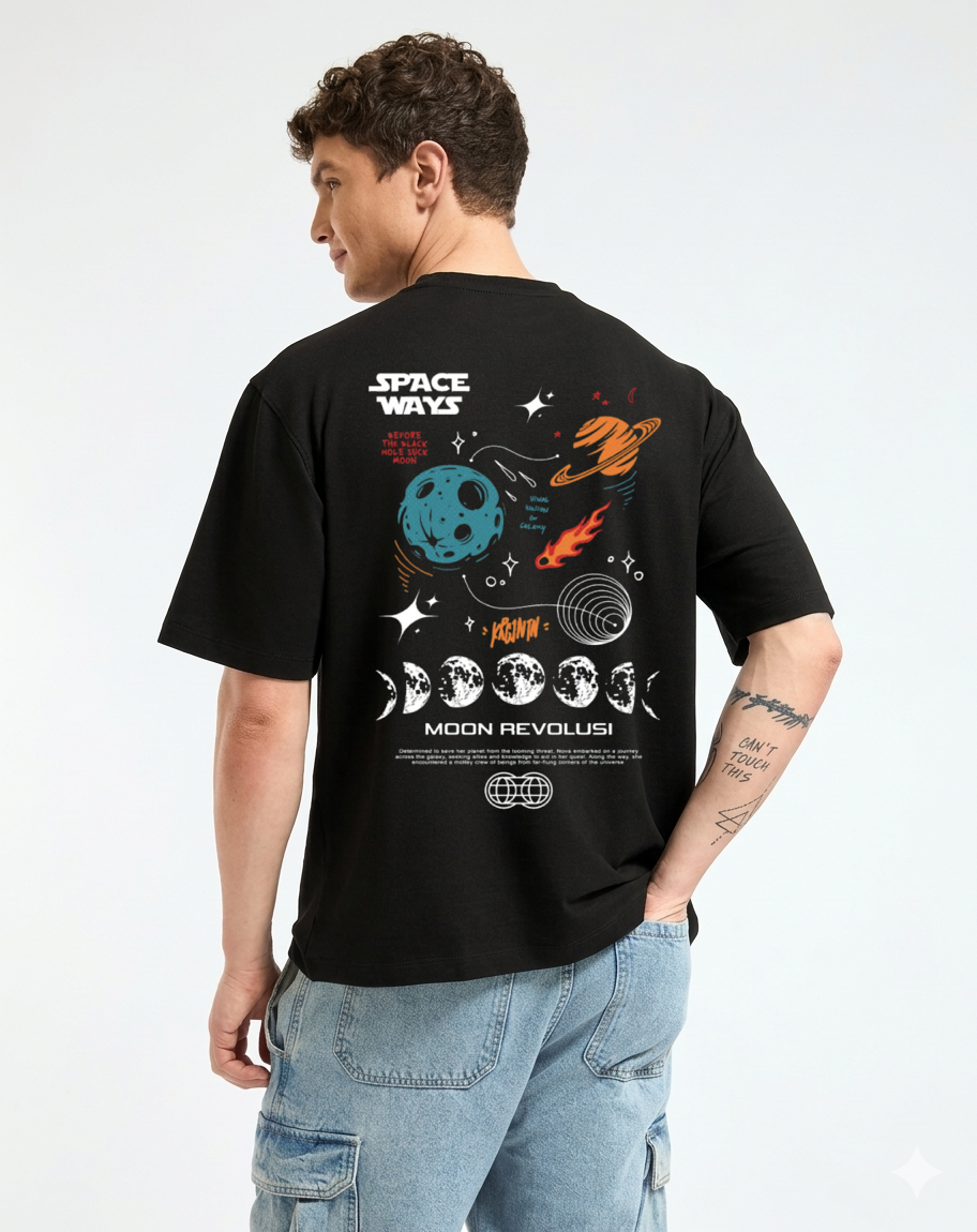 Space Ways Black Oversized T-shirt