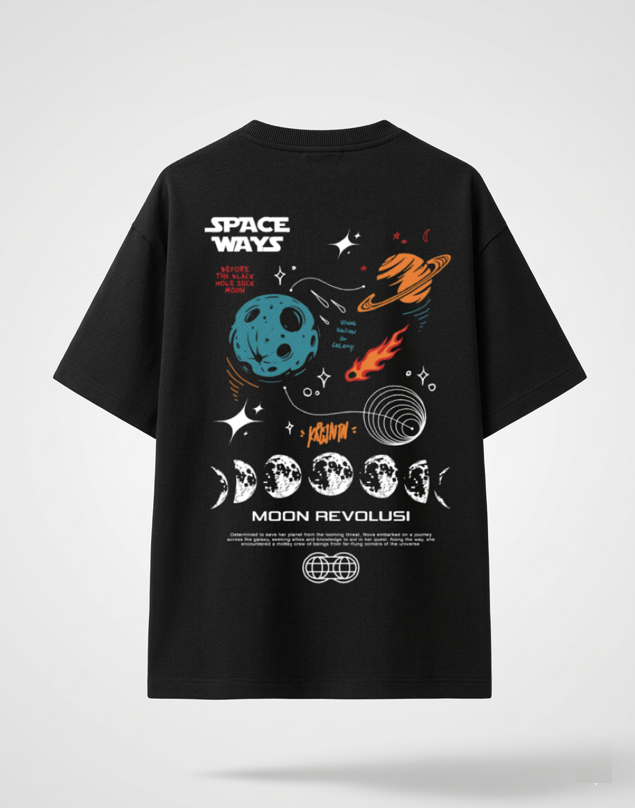 Space Ways Black Oversized T-shirt