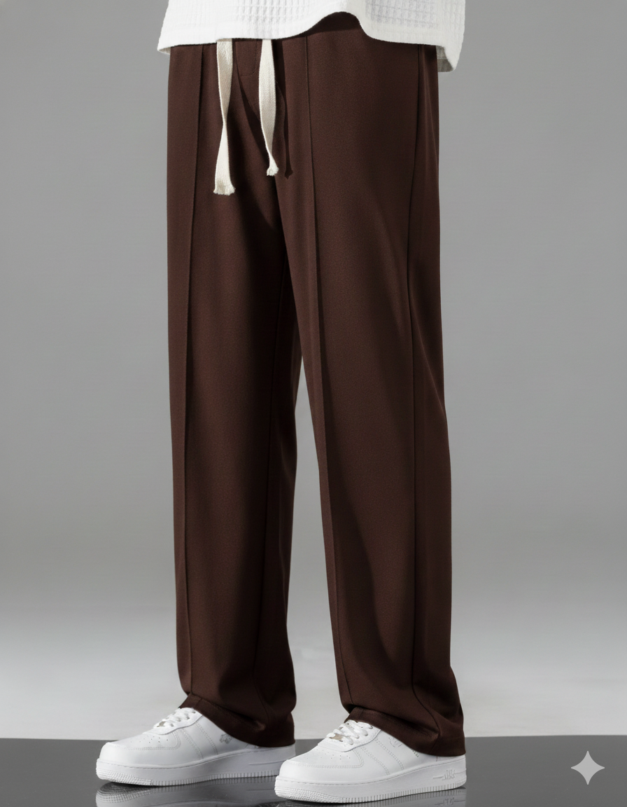 Korean fit Pleated Pant with Drawstring: Brown