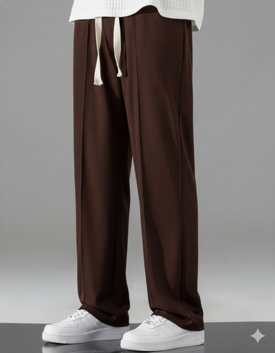 Korean fit Pleated Pant with Drawstring: Brown