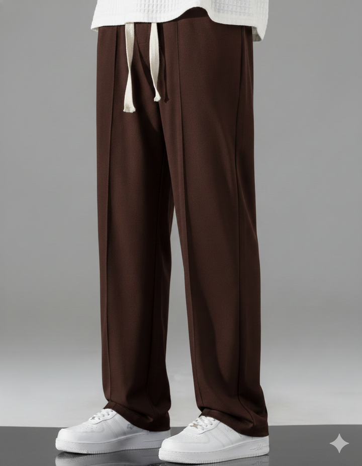 Korean fit Pleated Pant with Drawstring: Brown