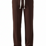 Brown Straight fit Pleated Pant with Drawstring