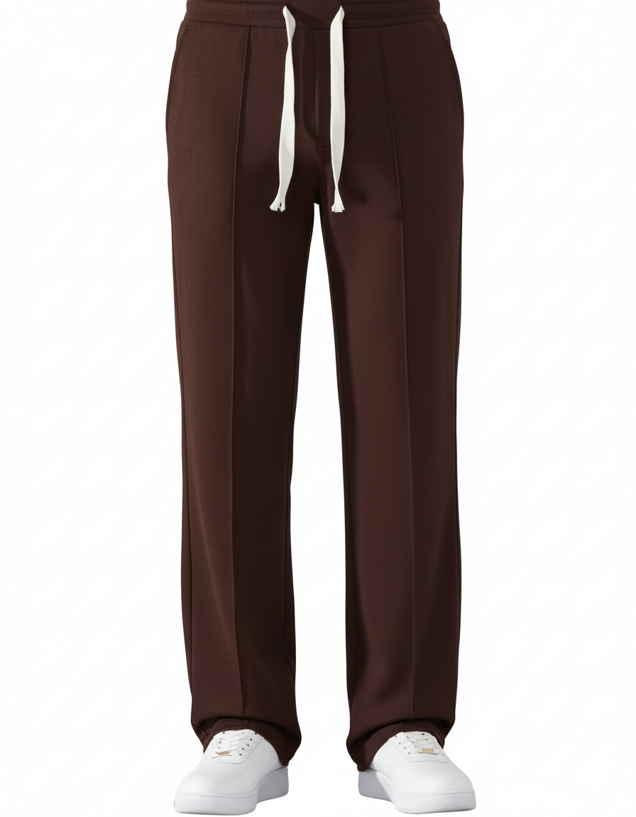 Korean fit Pleated Pant with Drawstring: Brown