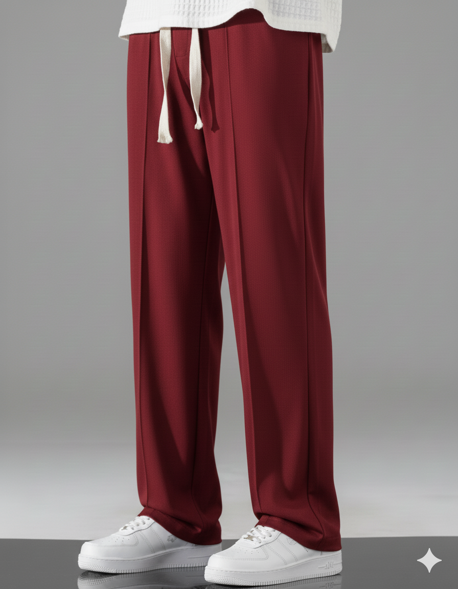 Korean fit Pleated Pant with Drawstring: Mehroon