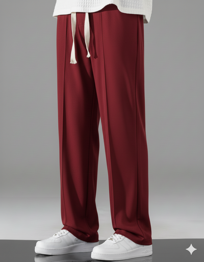 Korean fit Pleated Pant with Drawstring: Mehroon