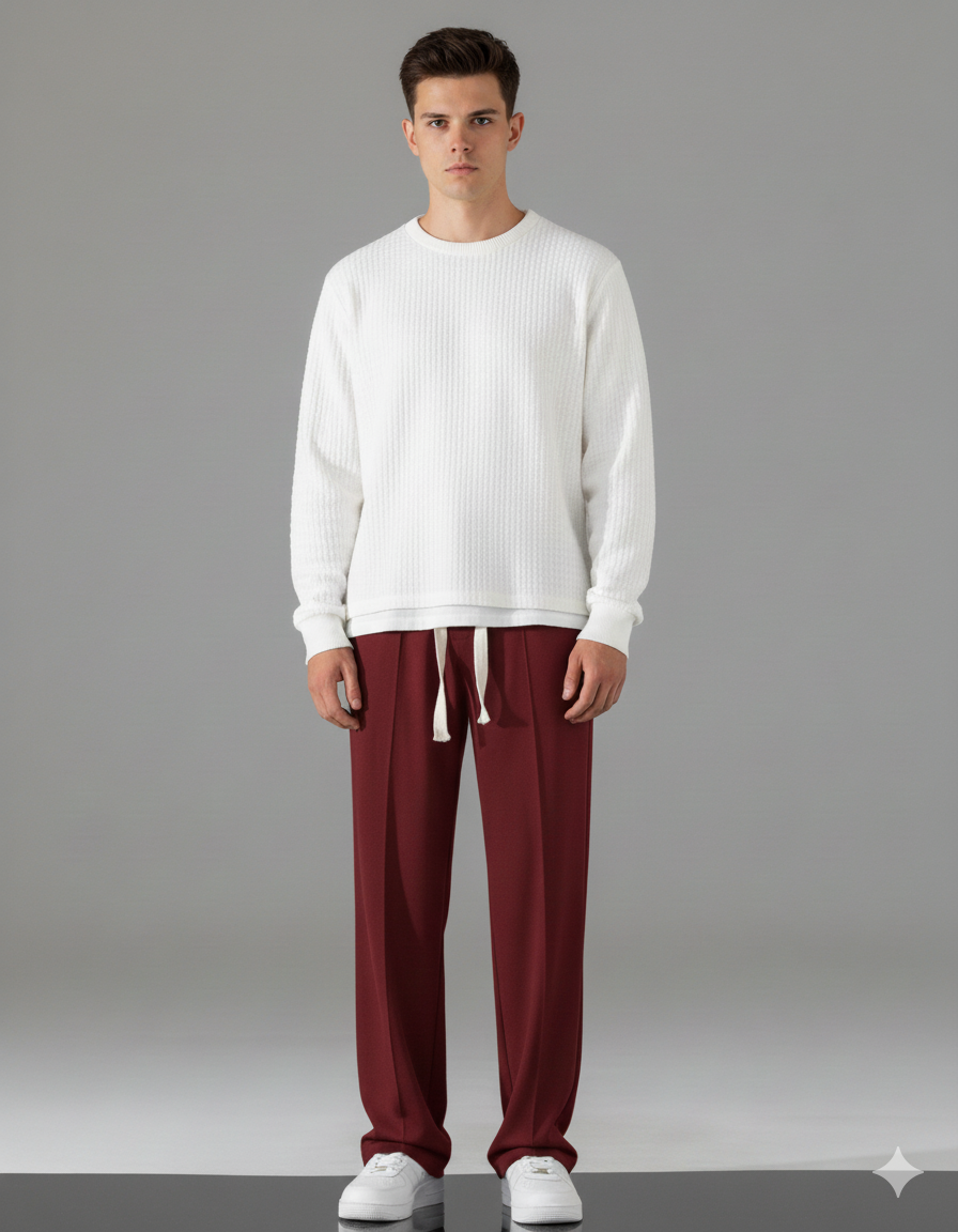 Korean fit Pleated Pant with Drawstring: Mehroon