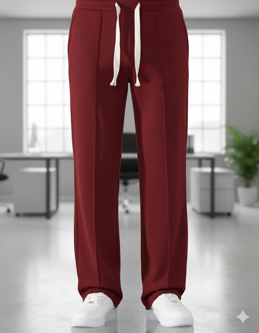 Korean fit Pleated Pant with Drawstring: Mehroon