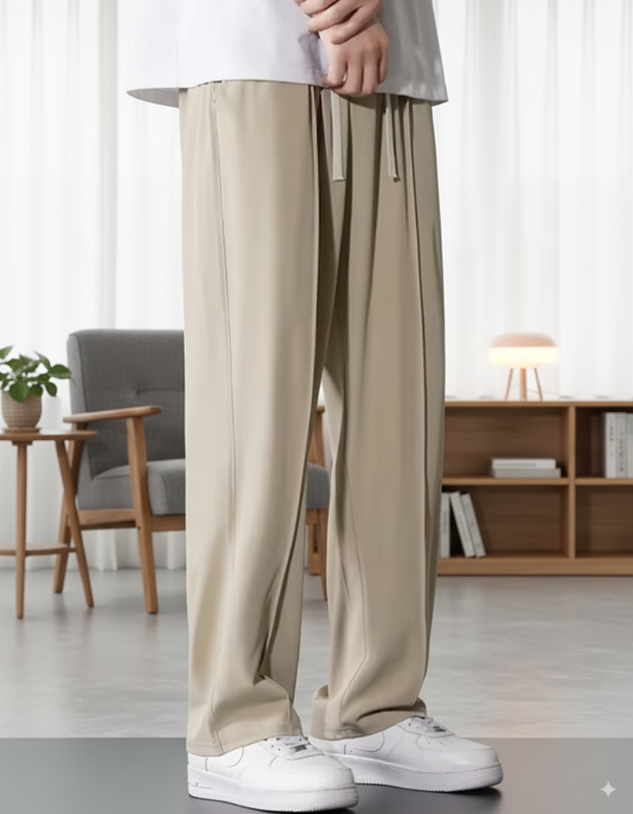 Korean fit Pleated Pant with Drawstring: Beige