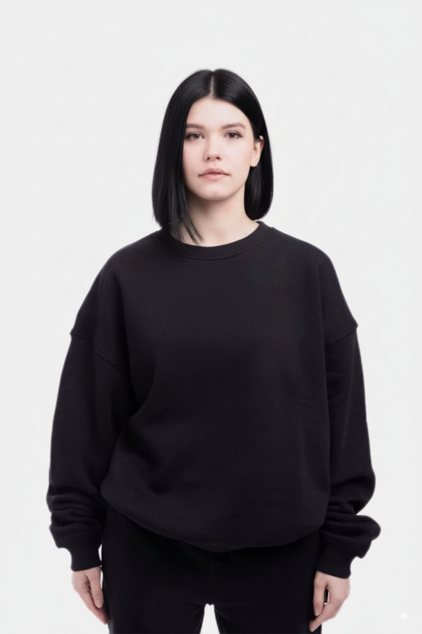 Black Oversized Crew Neck Sweatshirt