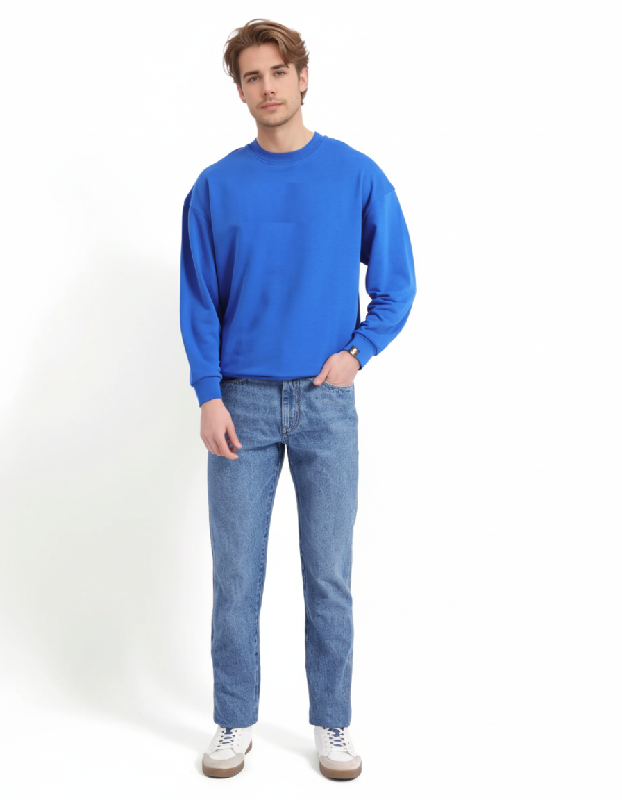 Oversized Crew Neck Sweatshirt: Blue