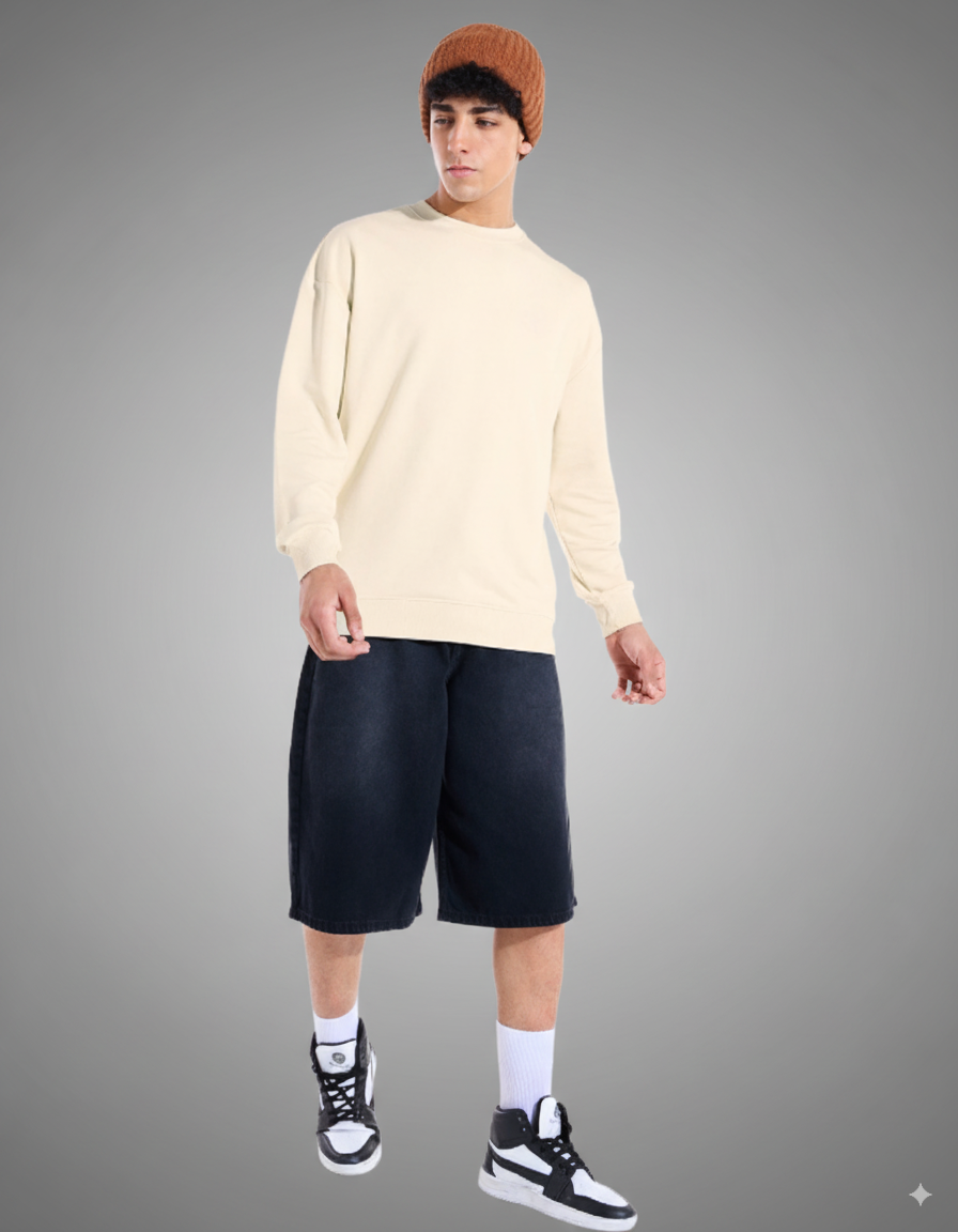 Beige Oversized Crew Neck Sweatshirt