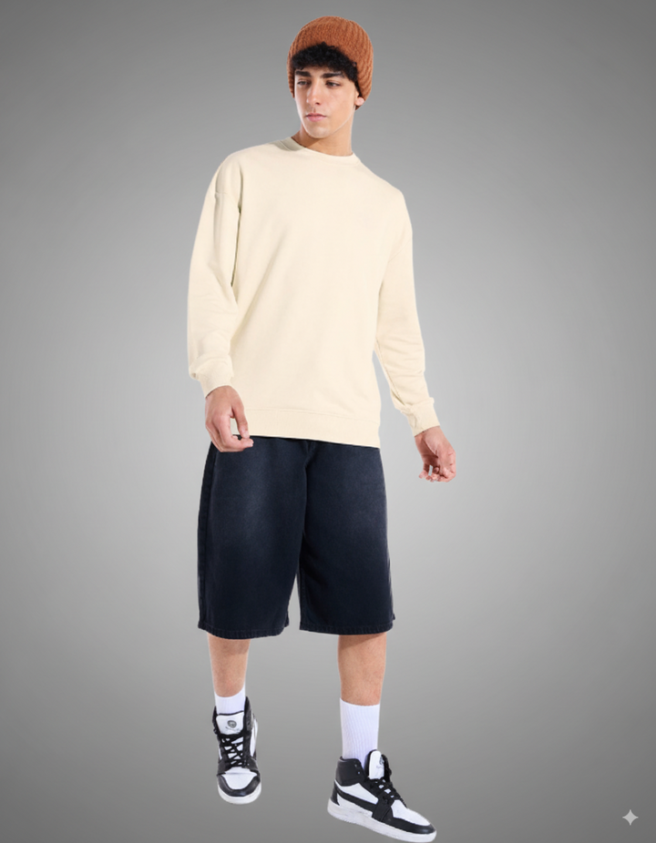Beige Oversized Crew Neck Sweatshirt
