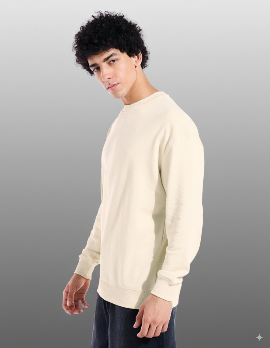 Beige Oversized Crew Neck Sweatshirt