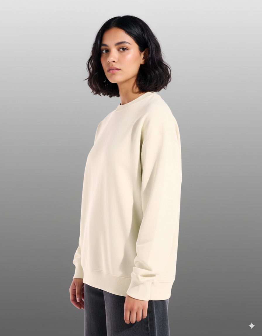 Beige Oversized Crew Neck Sweatshirt