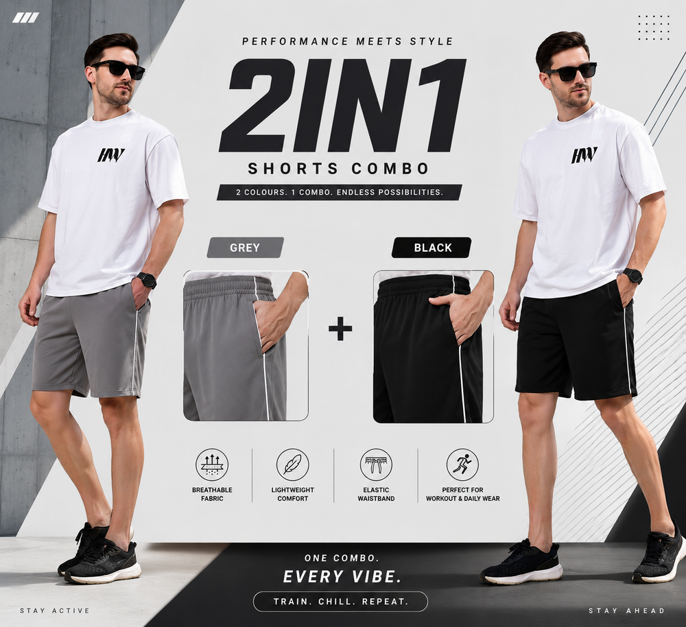 Men's GreyTraining Shorts: Black and Grey