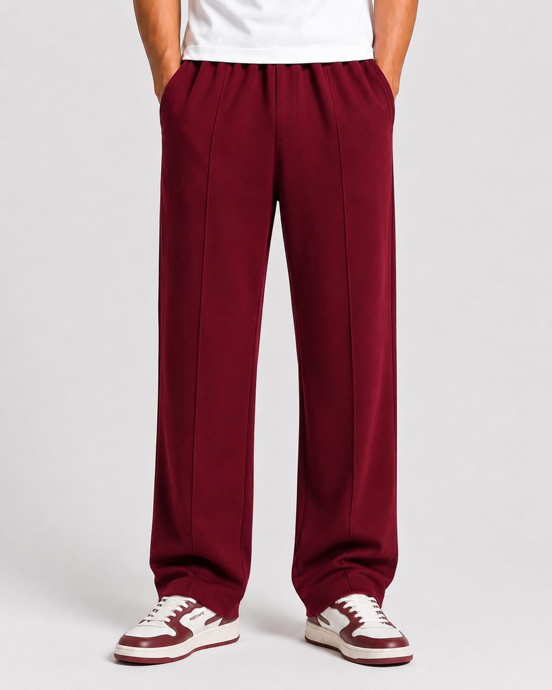 Korean fit Pleated Pant with Drawstring: Mehroon