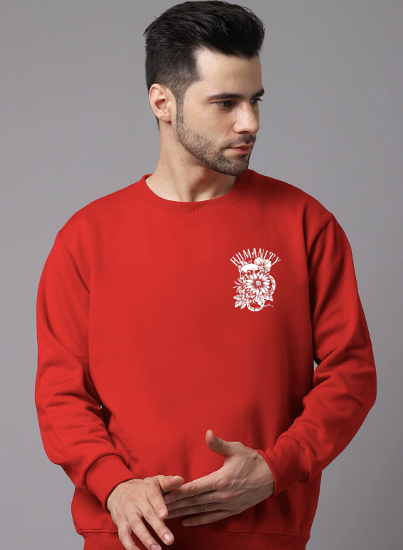 Oversized Crew Neck Sweatshirt: Red Humanity