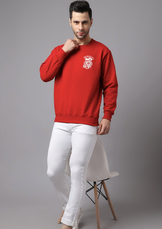 Oversized Crew Neck Sweatshirt: Red Humanity