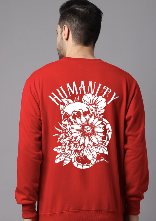 Oversized Crew Neck Sweatshirt: Red Humanity
