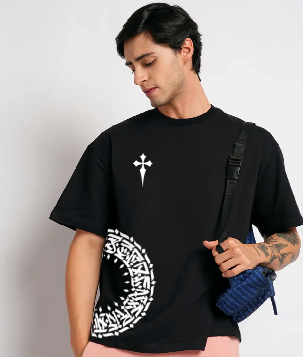 Round Anime Black oversized T-shirt