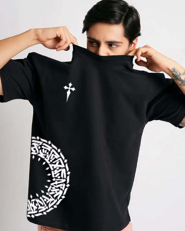 Round Anime Black oversized T-shirt