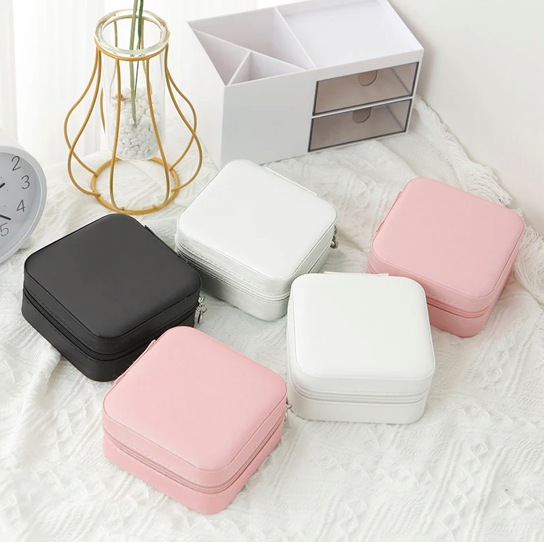 Portable Zipper Jewellery Box Light Pink