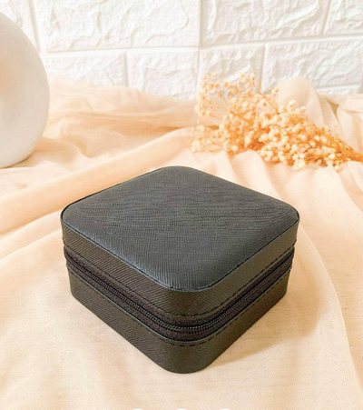 Portable Zipper Jewellery Box Black /Grey