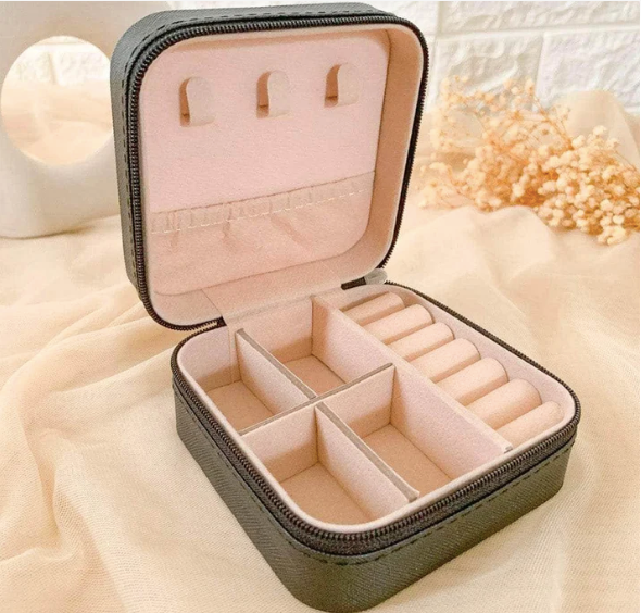 Portable Zipper Jewellery Box Black /Grey