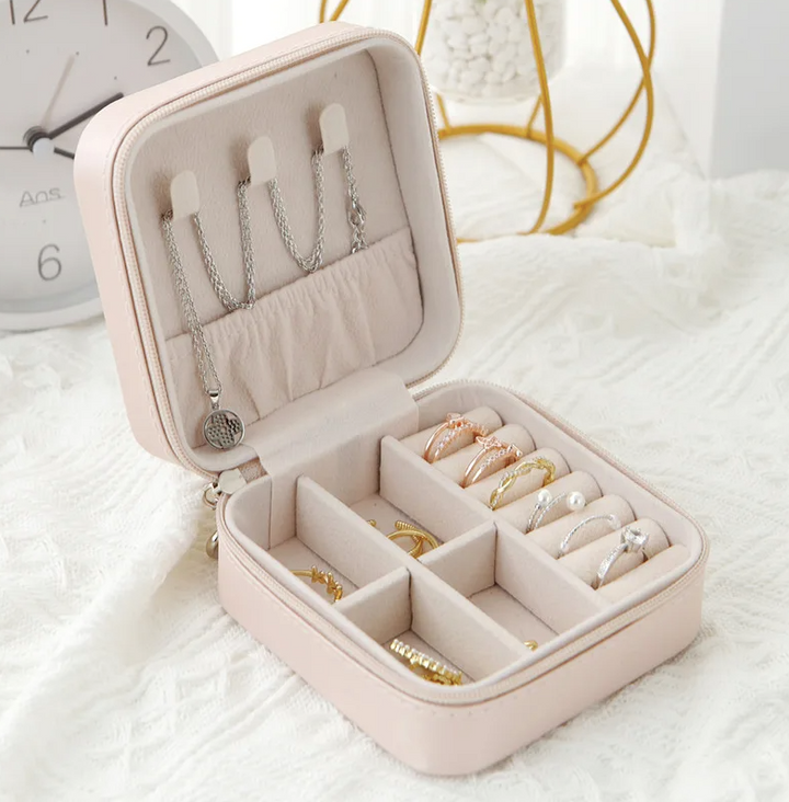 Portable Zipper Jewellery Box Light Pink