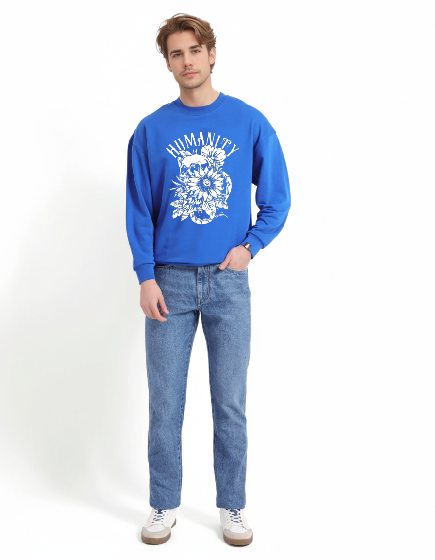 Oversized Crew Neck Sweatshirt: Blue Humanity