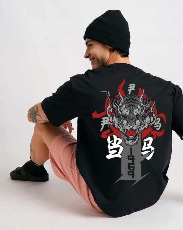 Tiger Anime Black oversized T-shirt