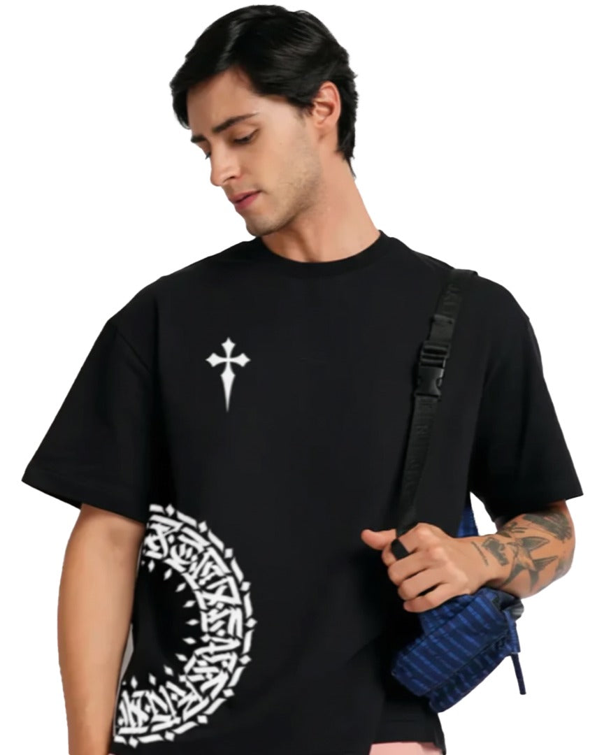 Round Anime Black oversized T-shirt