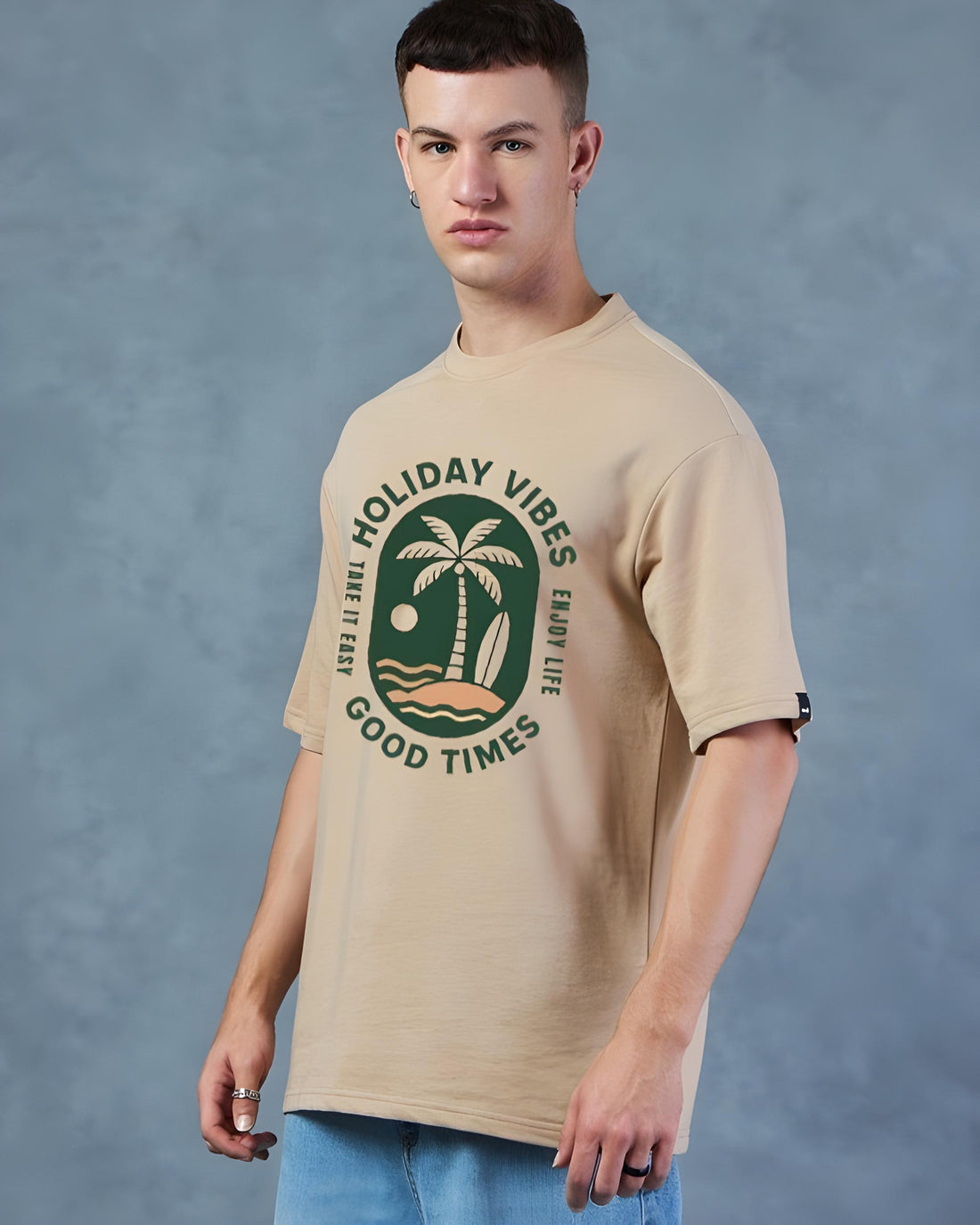Holiday Vibes Beige Oversized T-shirt