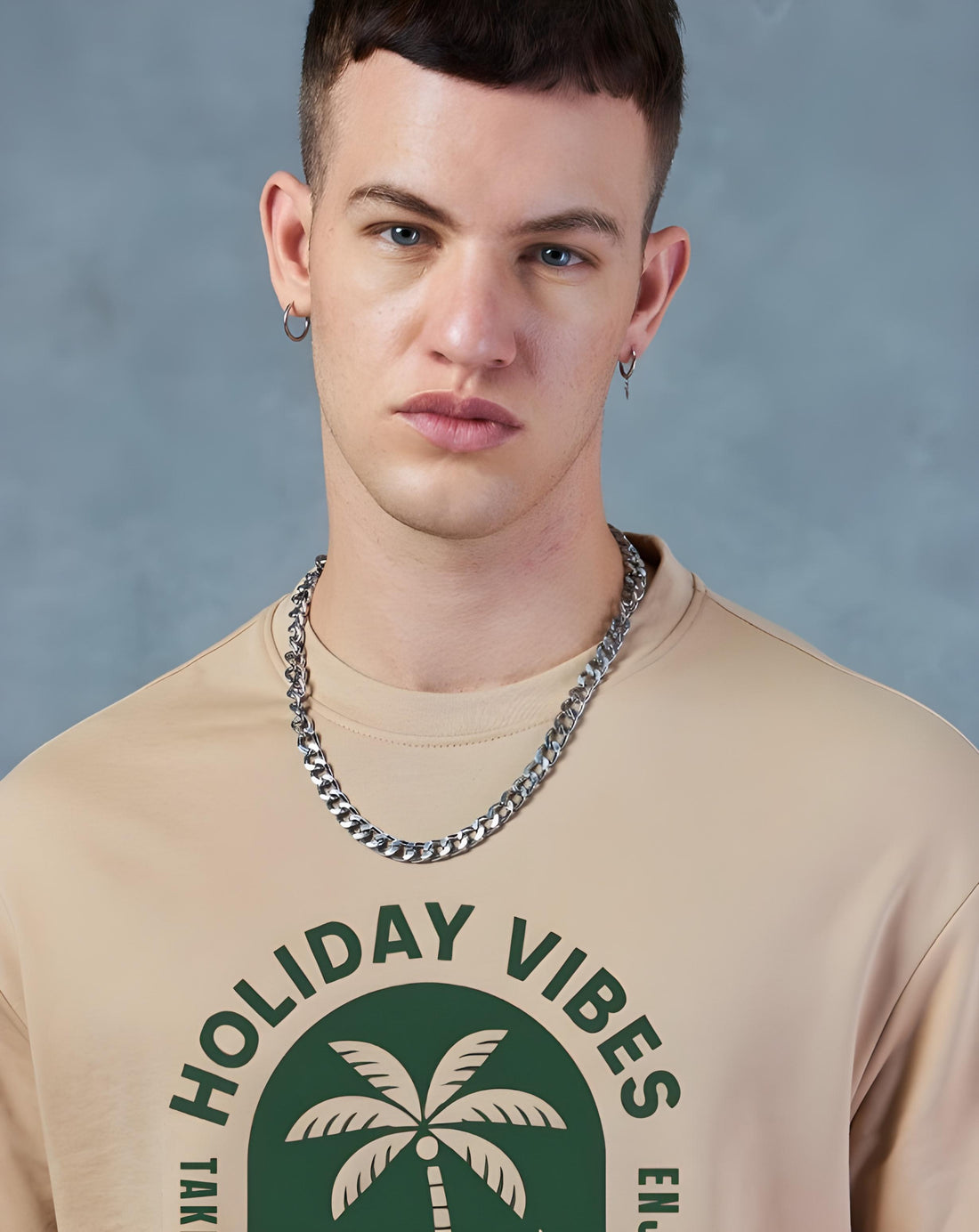 Holiday Vibes Beige Oversized T-shirt