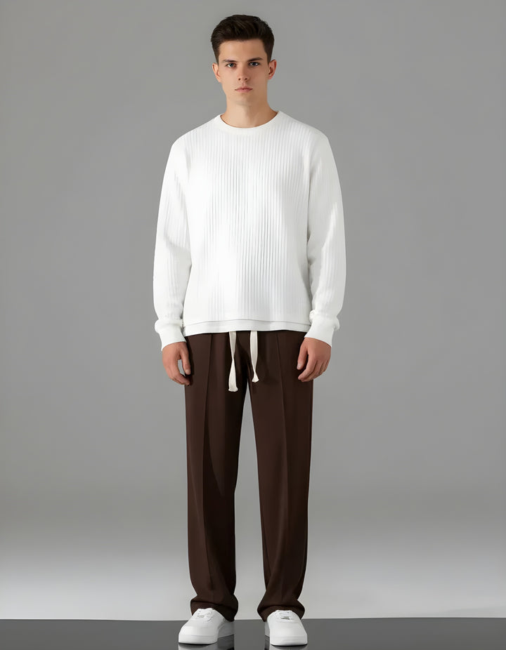 Korean fit Pleated Pant with Drawstring: Brown