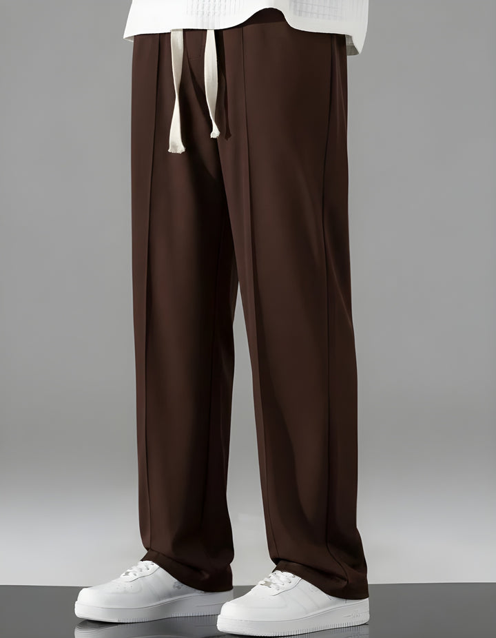 Korean fit Pleated Pant with Drawstring: Brown