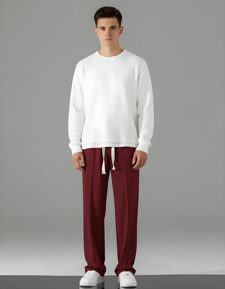 Korean fit Pleated Pant with Drawstring: Mehroon