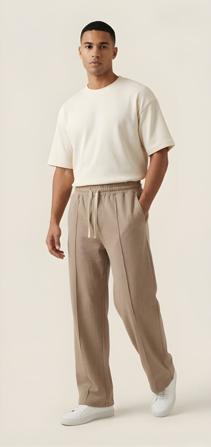 Korean fit Pleated Pant with Drawstring: Beige