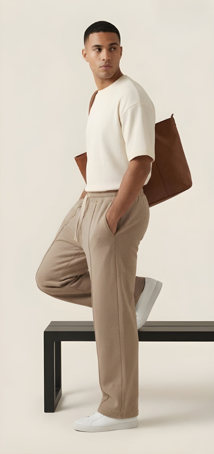 Korean fit Pleated Pant with Drawstring: Beige