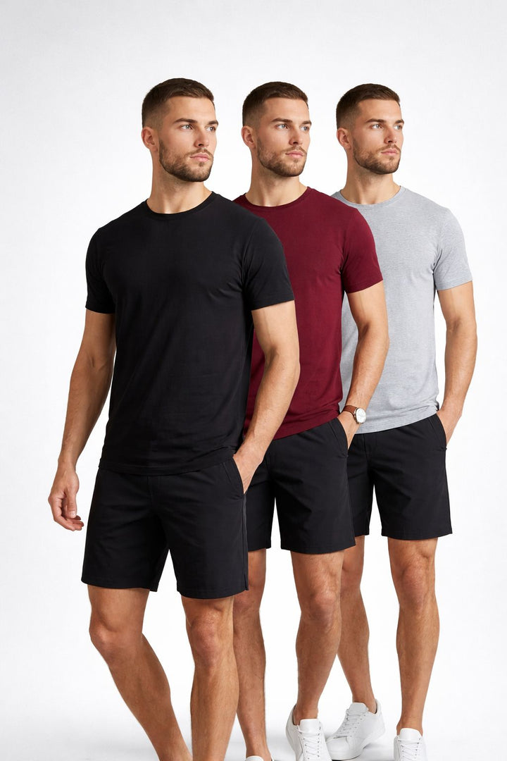 Maroon, Black & Grey Pack Of 3 T-Shirt