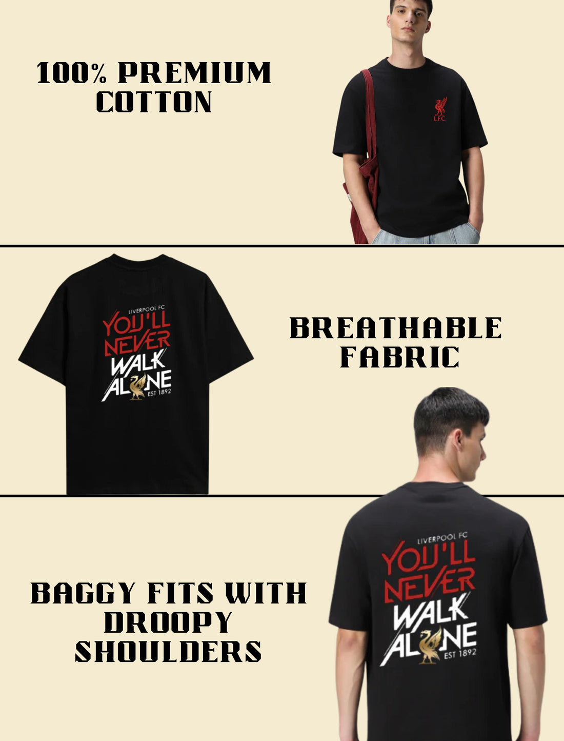 LIVERPOOL FC Black OVERSIZED T-SHIRT