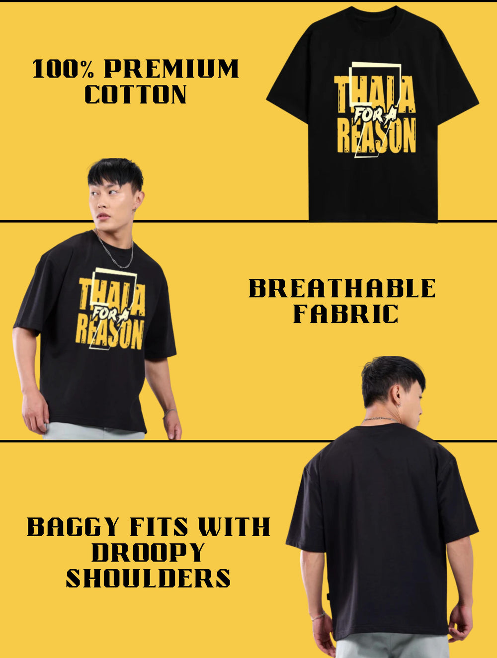 THALA BLACK OVERSIZED T-SHIRT