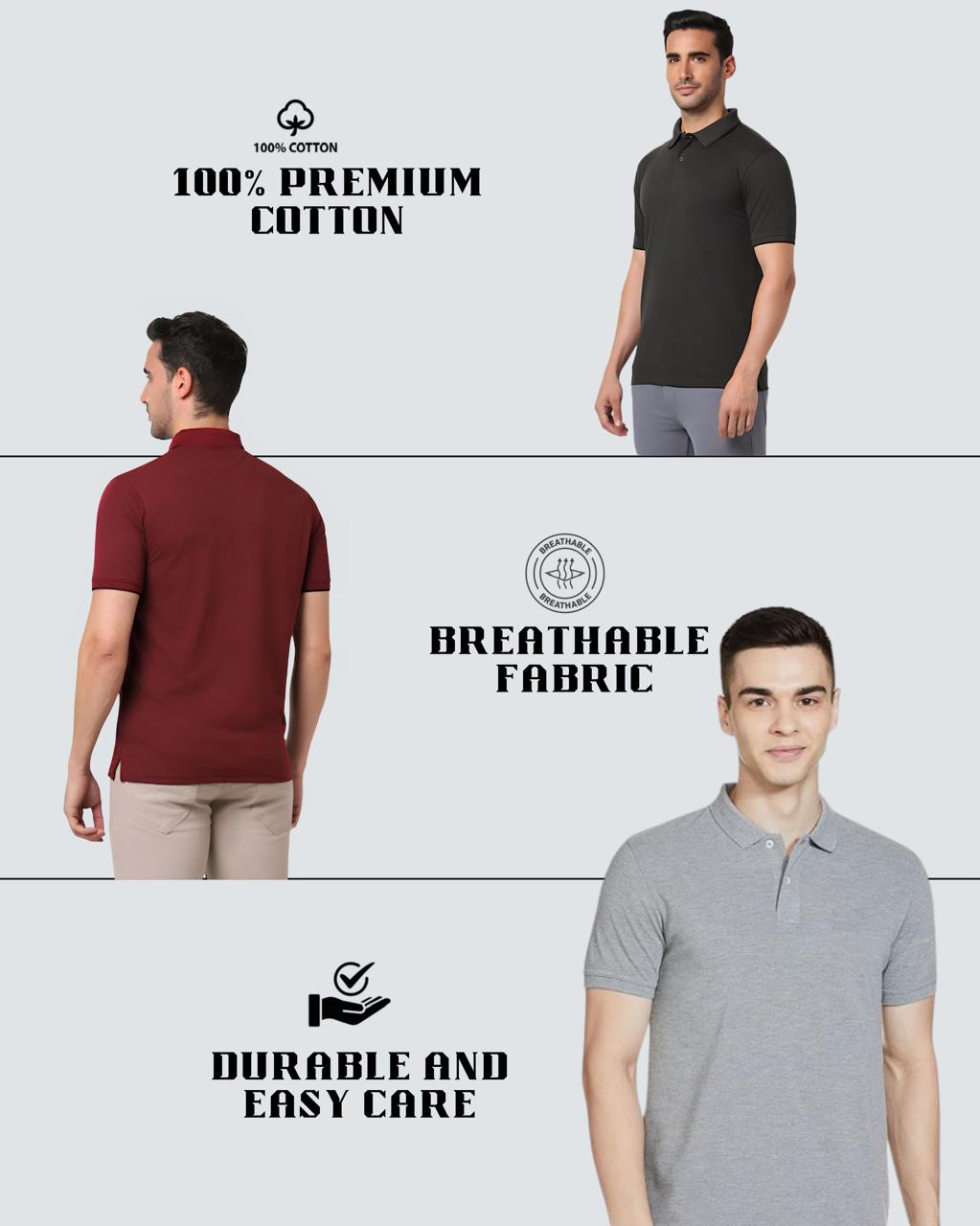 Heganwalk Men’s Polo T-Shirt – Pack of 2 ( Mahroon, Grey )