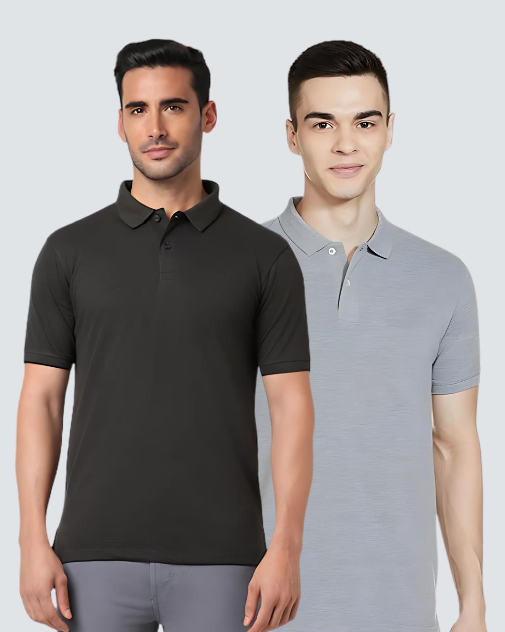 Heganwalk Men’s Polo T-Shirt – Pack of 2 ( Black, Grey )