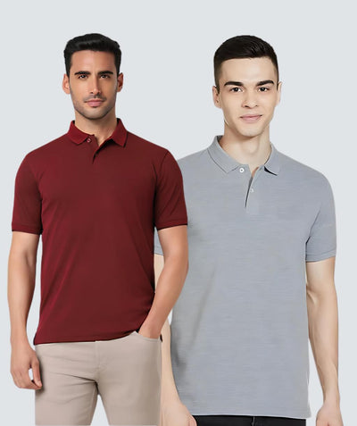 Heganwalk Men’s Polo T-Shirt – Pack of 2 ( Mahroon, Grey )